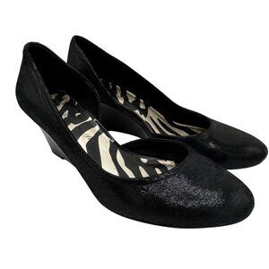 Anne Klein Iflex Black Wedge Textured Heels With Zebra Print Lining Sz 10